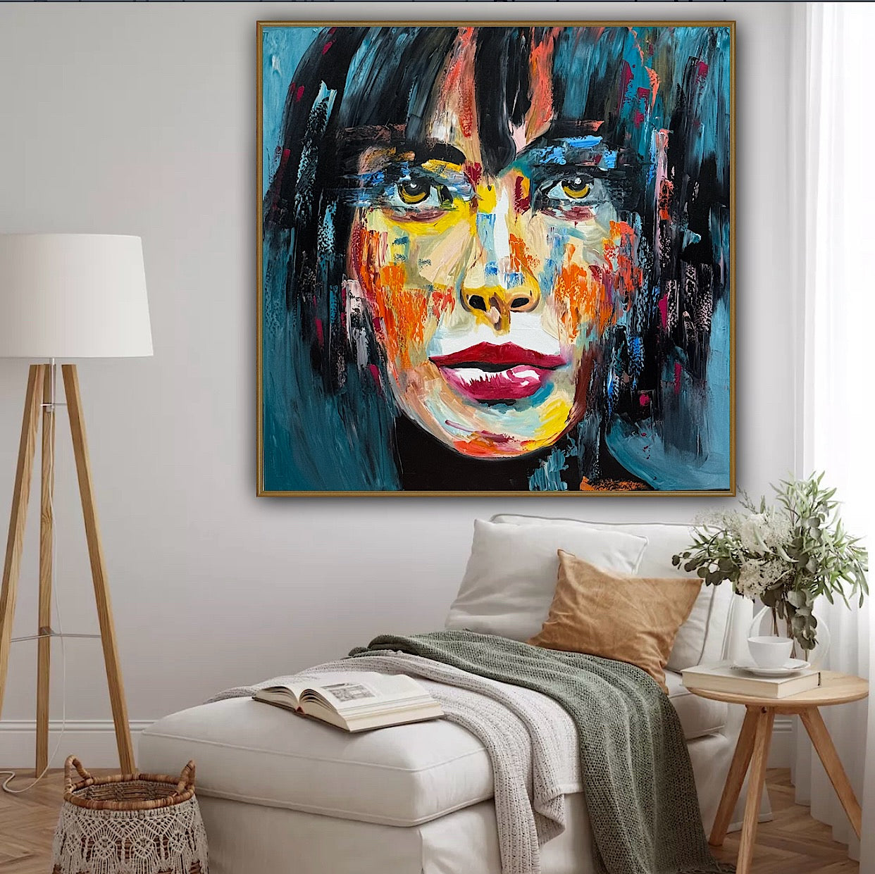 Richter Style Abstract Original Oil Painting On 100 x 100cm canvas Beauty Shades of Tranquility portrait