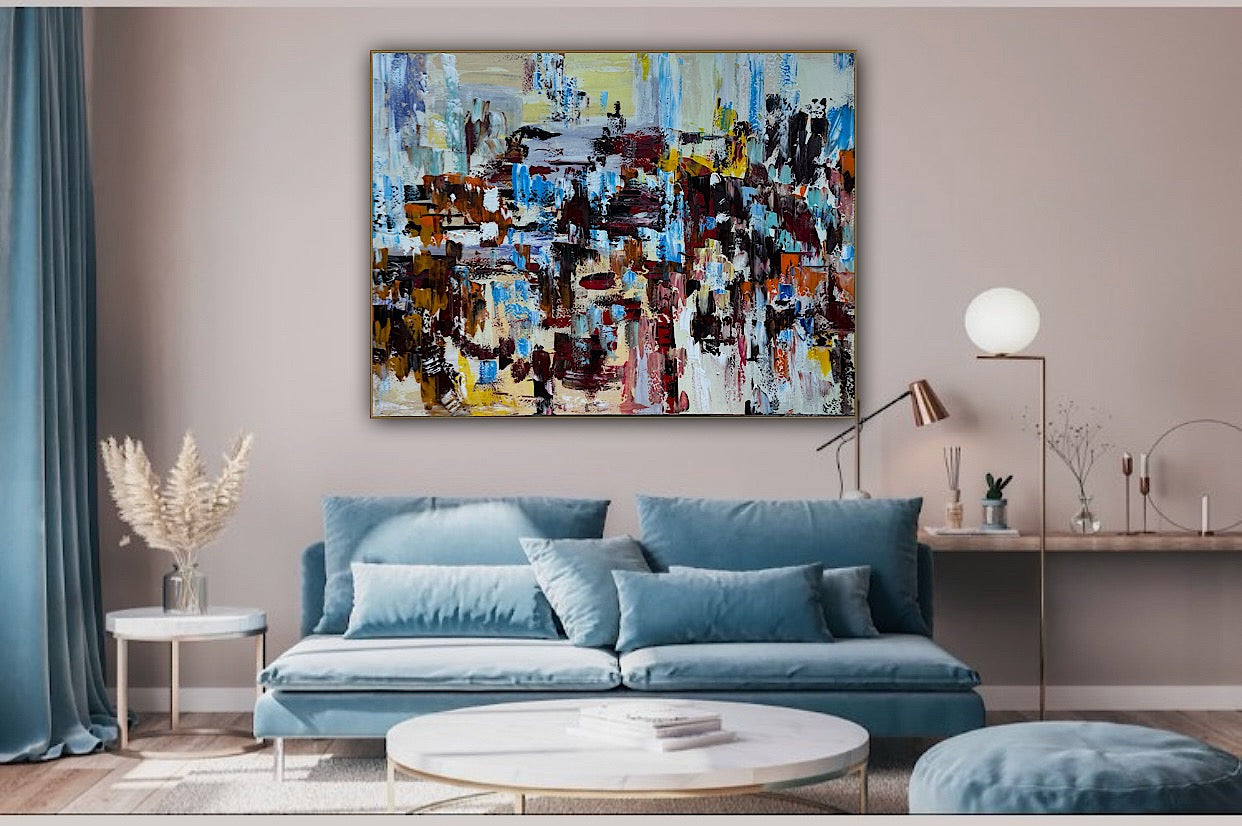 Framed Richter Original modern Abstract Oil Painting in 120x90cmCanvas Cityscape Love