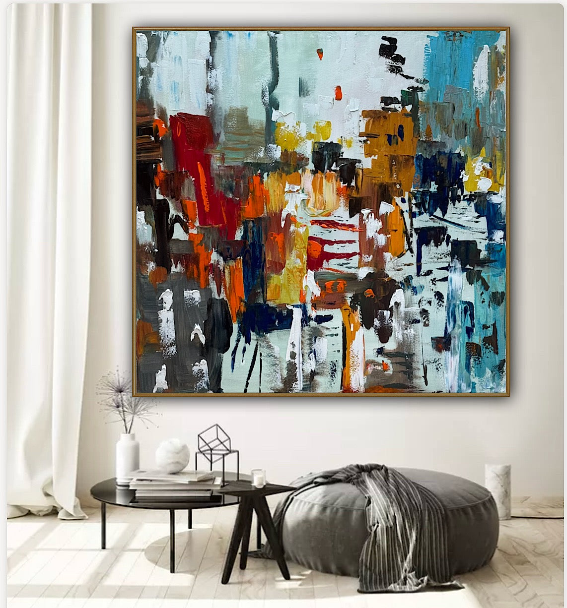 Oka Contemporary Abstract Original Oil Painting 100x100cm canvas Cityscape abstract
