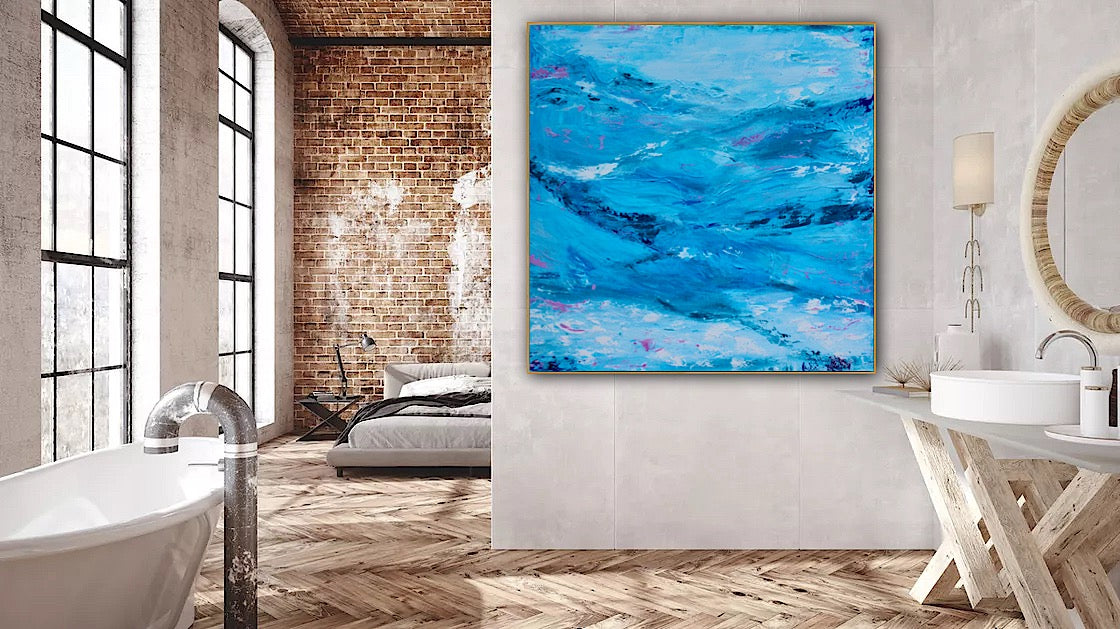 Richter StyLe Original abstract Large Oil Painting On Canvas 90x90cm Ocean time textured