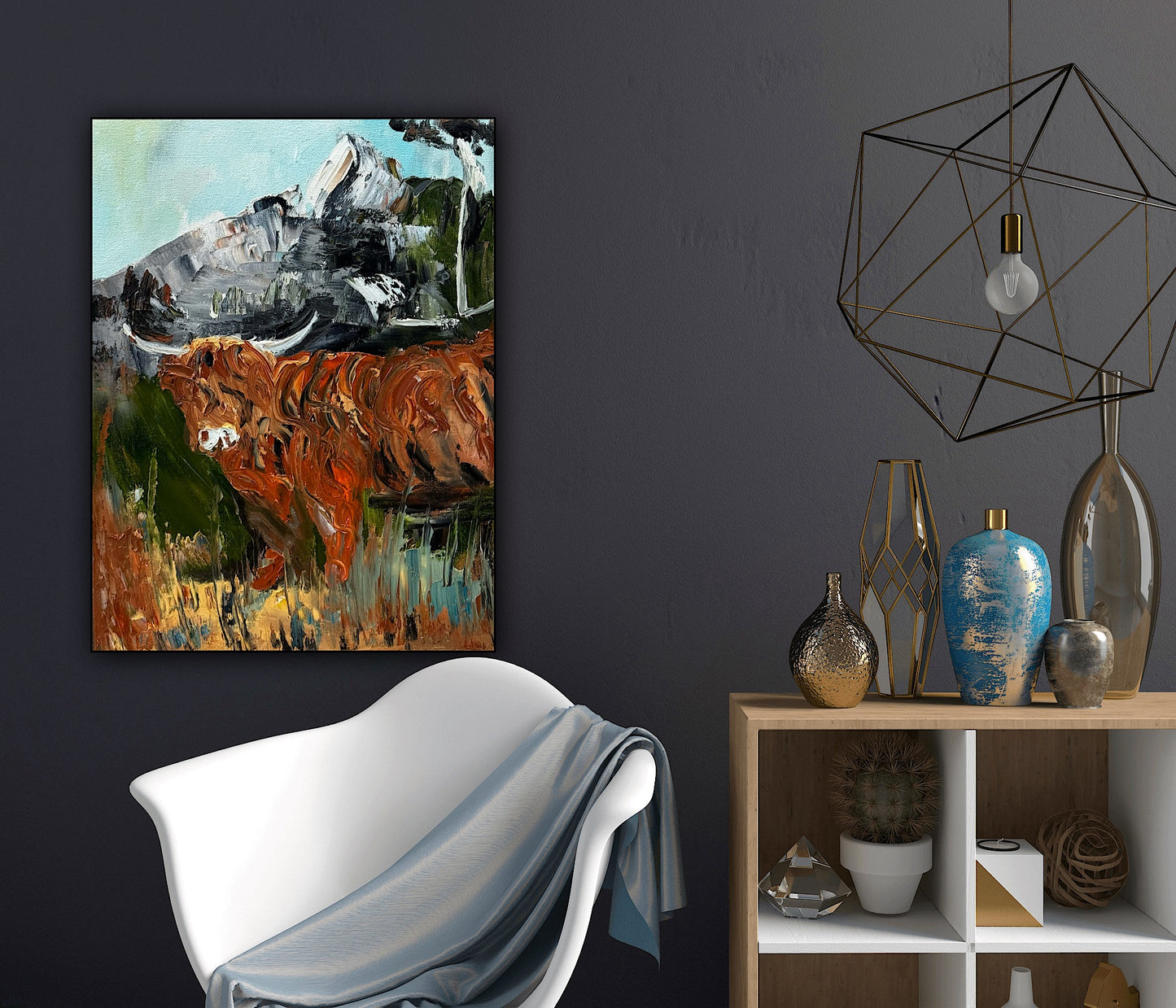 Abstract Original Oil Painting On 30 x 40cm Canvas Aboriginal highland cow ‘Bertie’ animal
