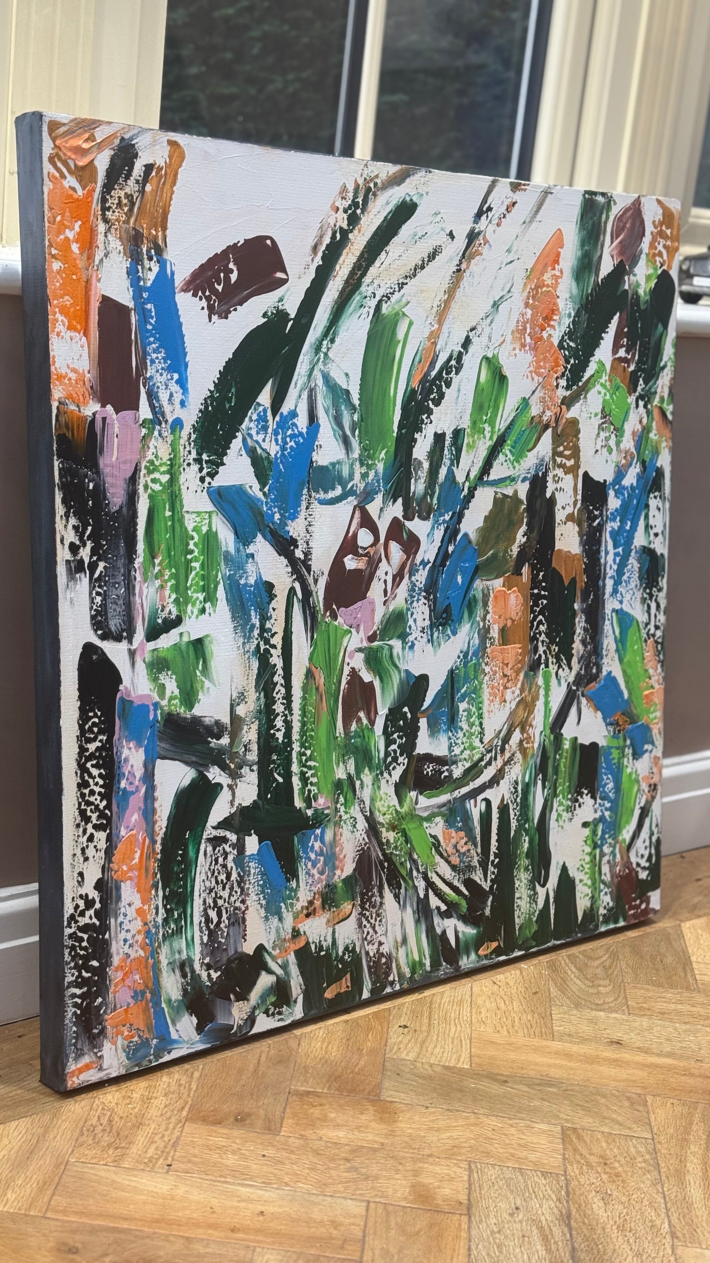 Oka Contemporary Abstract Original Oil Painting 80x80cm Whispers Of The Wind floral