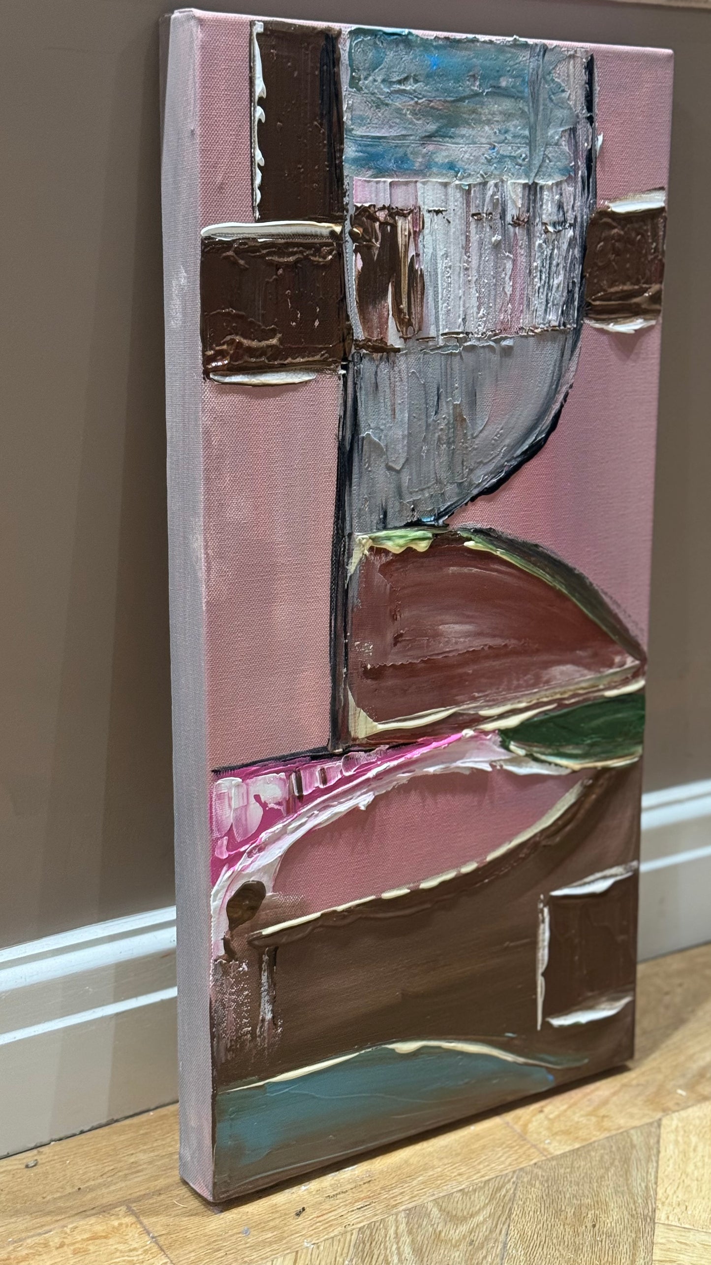 Oka Contemporary Abstract Original Oil Painting 30cm x 60cm textured Harmonic Layer