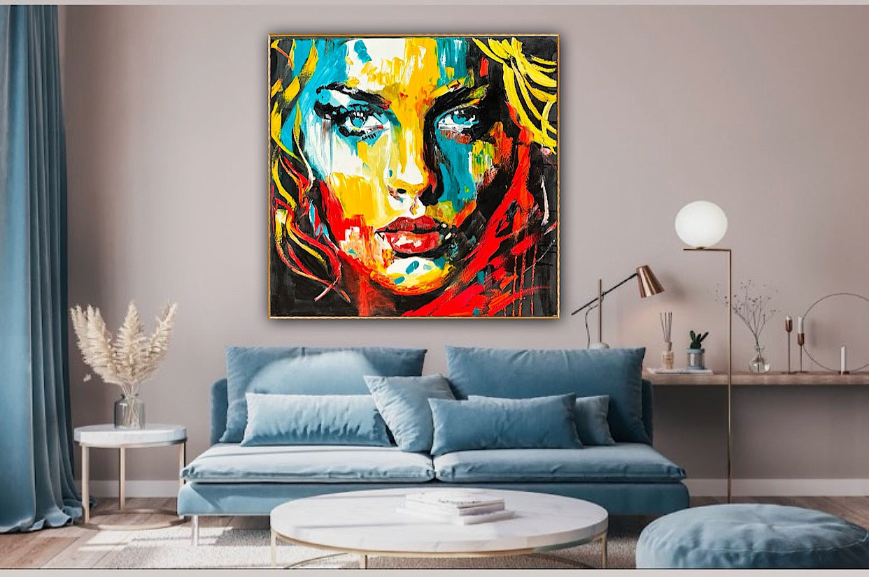 Richter Style Abstract Original Oil Painting On 100 x 100cm canvas Beauty Queen woman portrait