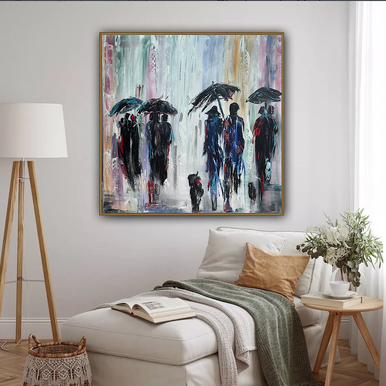 Richter Original Abstract Oil Painting 100x100cm On 4.2cm Canvas London Rain II