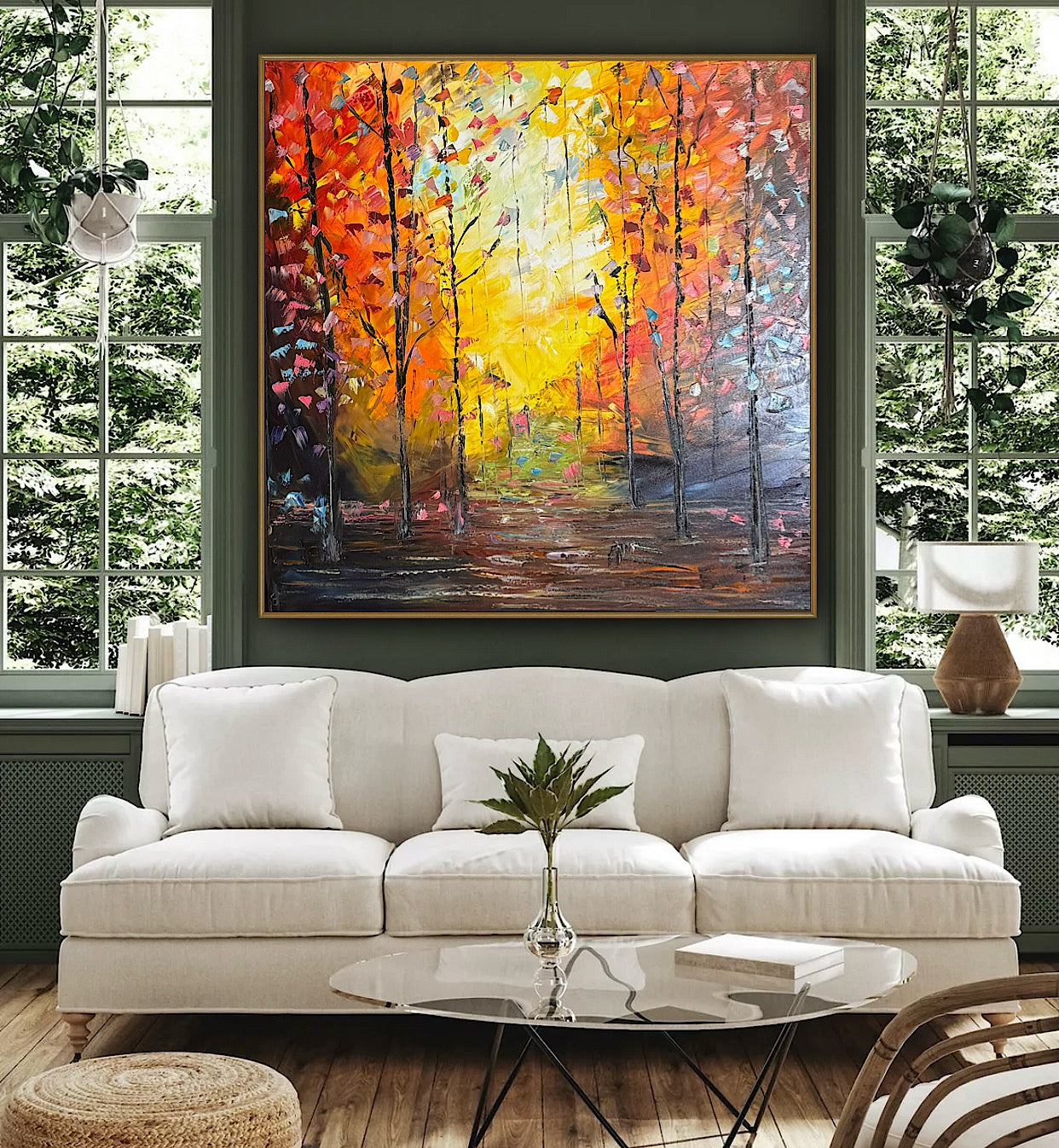 Oka Contemporary Abstract Original Oil Painting 100 x100cm Autumn Forest floral