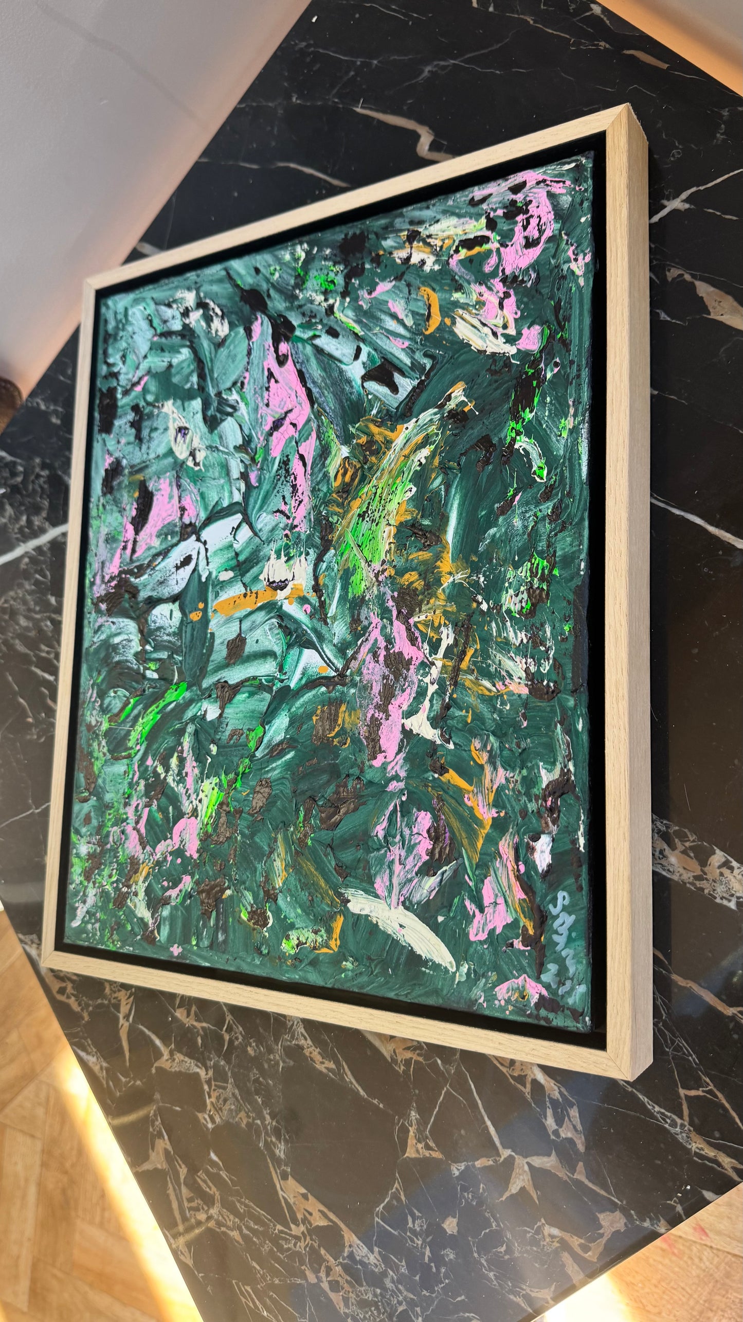 Framed in oak Original Abstract contemporary Oil Painting On Canvas 40x33cm Orchard II Oka