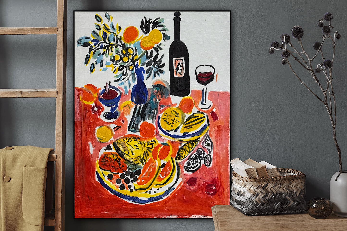 Renour Abstract Original Oil Painting On 80x60cm canvas Wine and Fruit