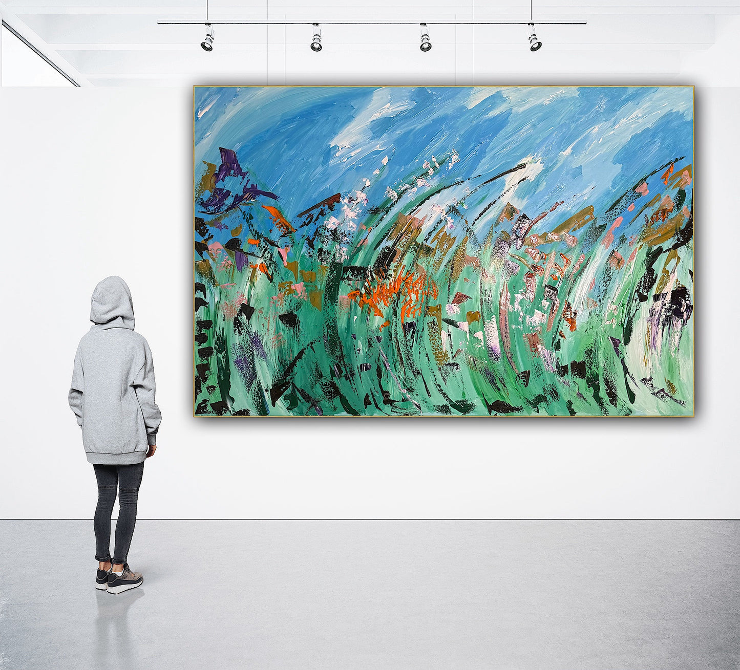 Original Abstract Oil Painting On Canvas 150cm x 100cm Meadow Field Oka floral