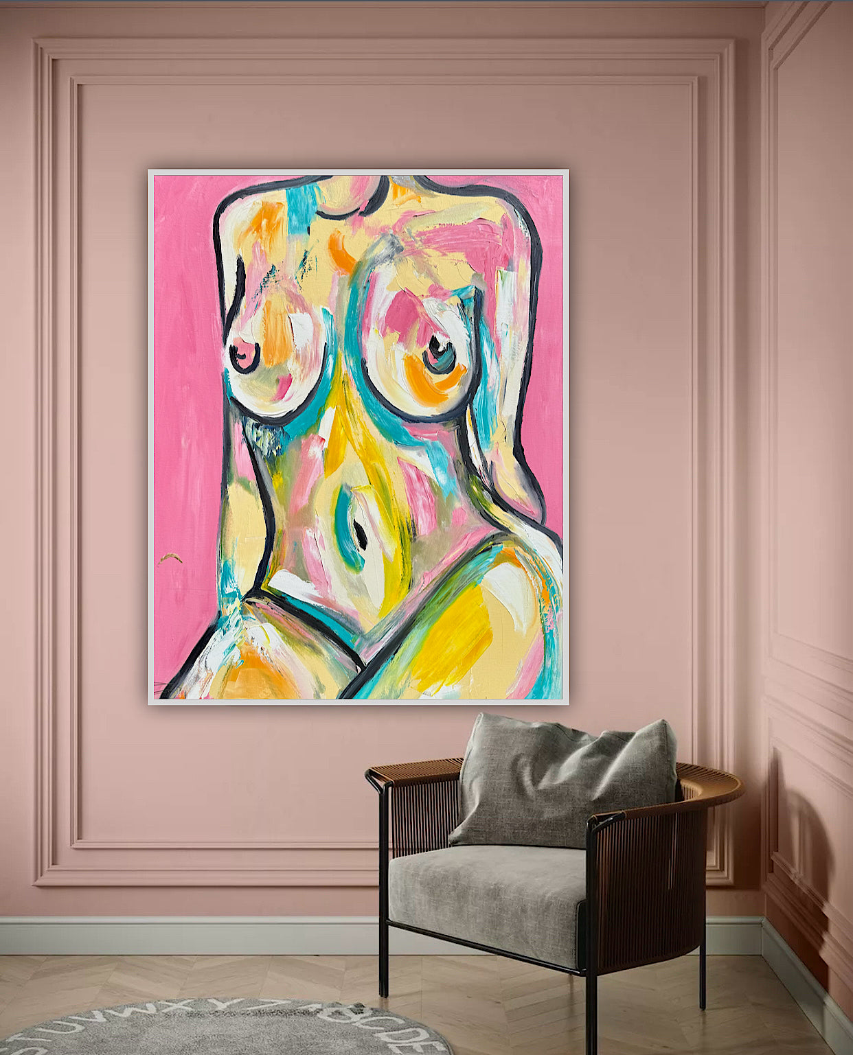 Large Abstract Original Oil Painting On 100x80cm canvas Colourful Nude