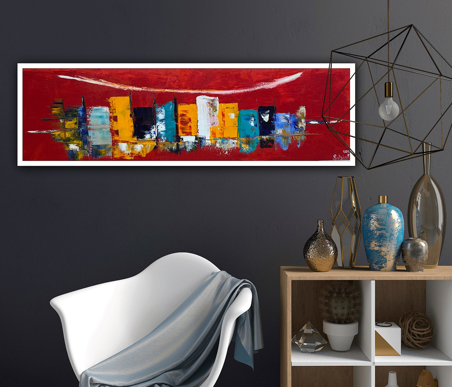 Richter Original Abstract Oil Painting On Canvas 30 x 90cm Cityscape escape New York