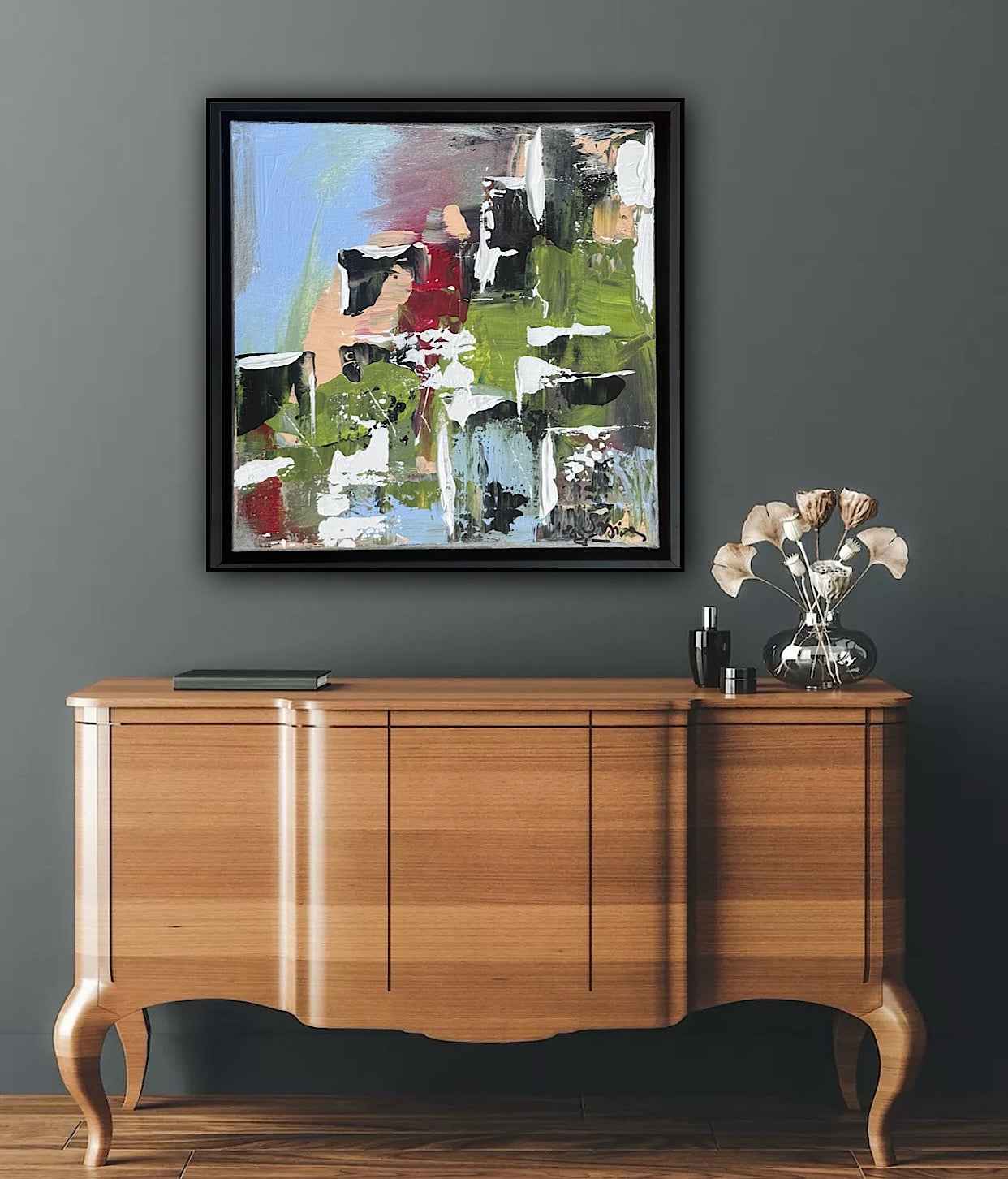 Framed Original Contemporary Abstract Oil Painting On Canvas 24 x 24cm ‘rome’