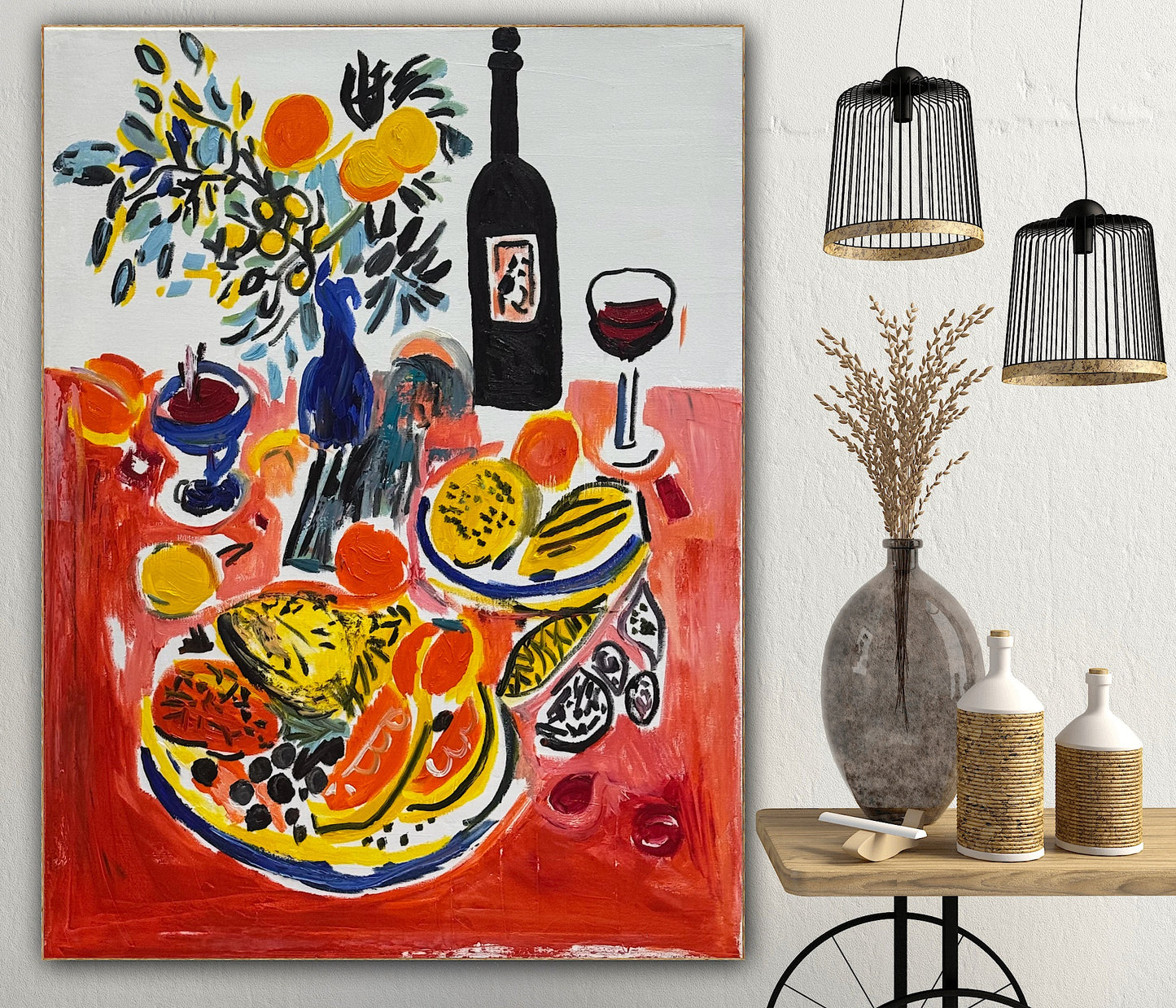 Renour Abstract Original Oil Painting On 80x60cm canvas Wine and Fruit