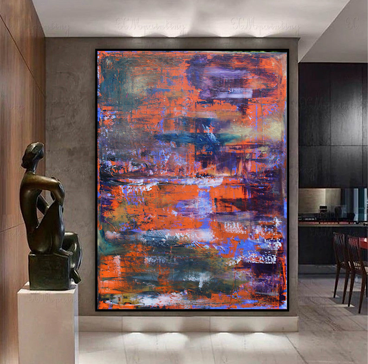 Large Abstract Original Oil Painting On 100x80cm canvas Oka Reflections