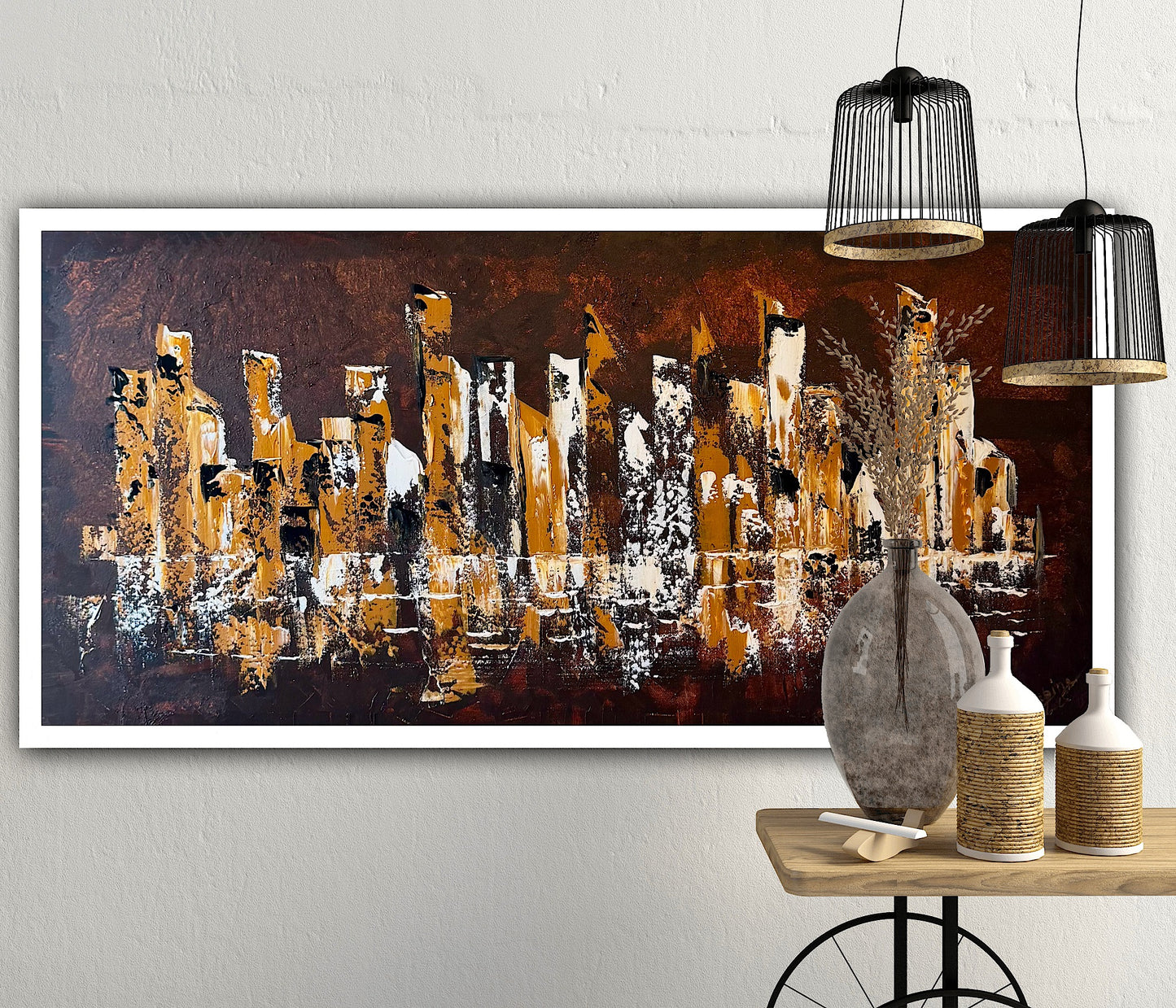 Richter Original Abstract Oil Painting On Canvas 60x120cm Cityscape escape New York