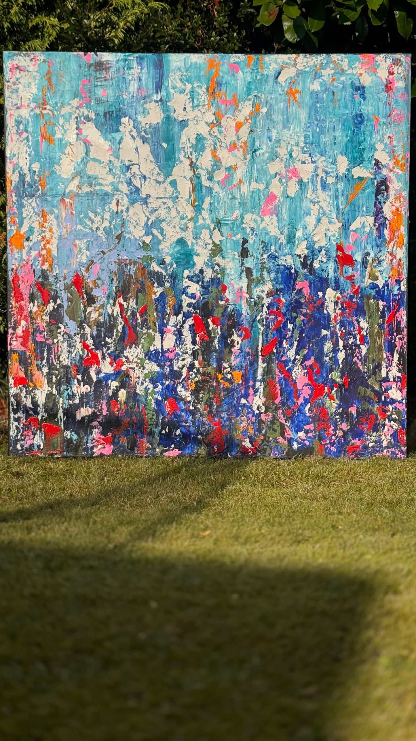 Large Abstract Original Oil Painting On 100 x100cm canvas textured Oka Wild reflections
