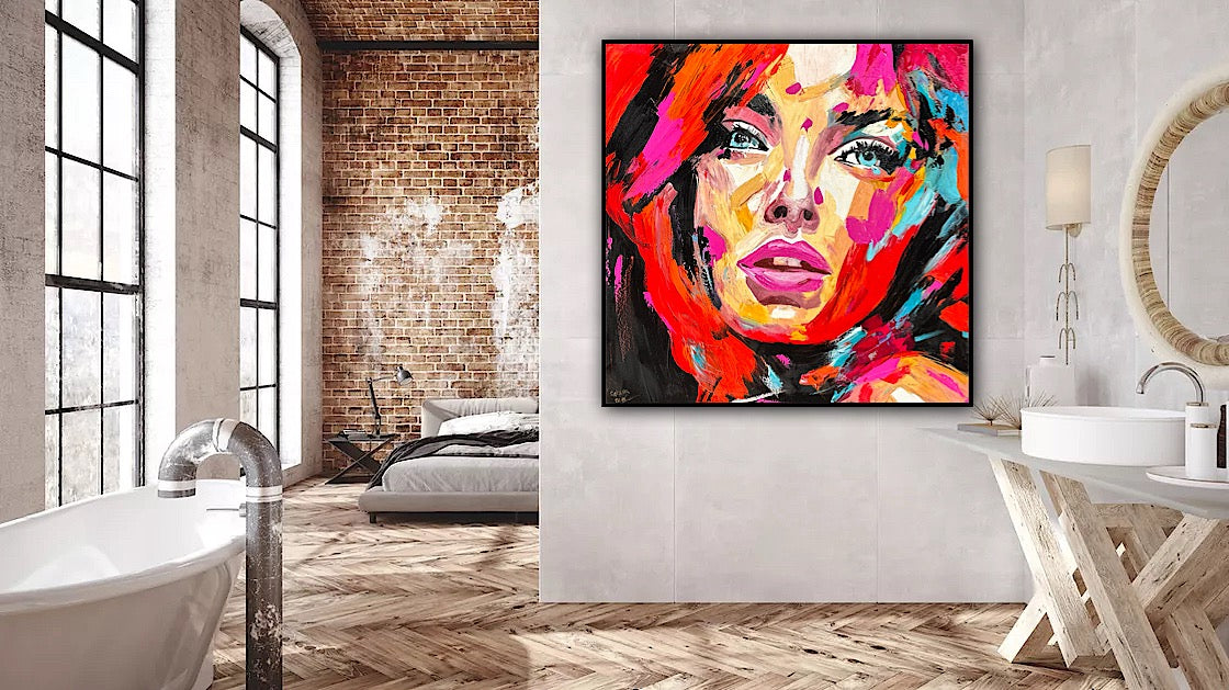 Richter Style Abstract Original Oil Painting On 100 x 100cm canvas Red head woman portrait