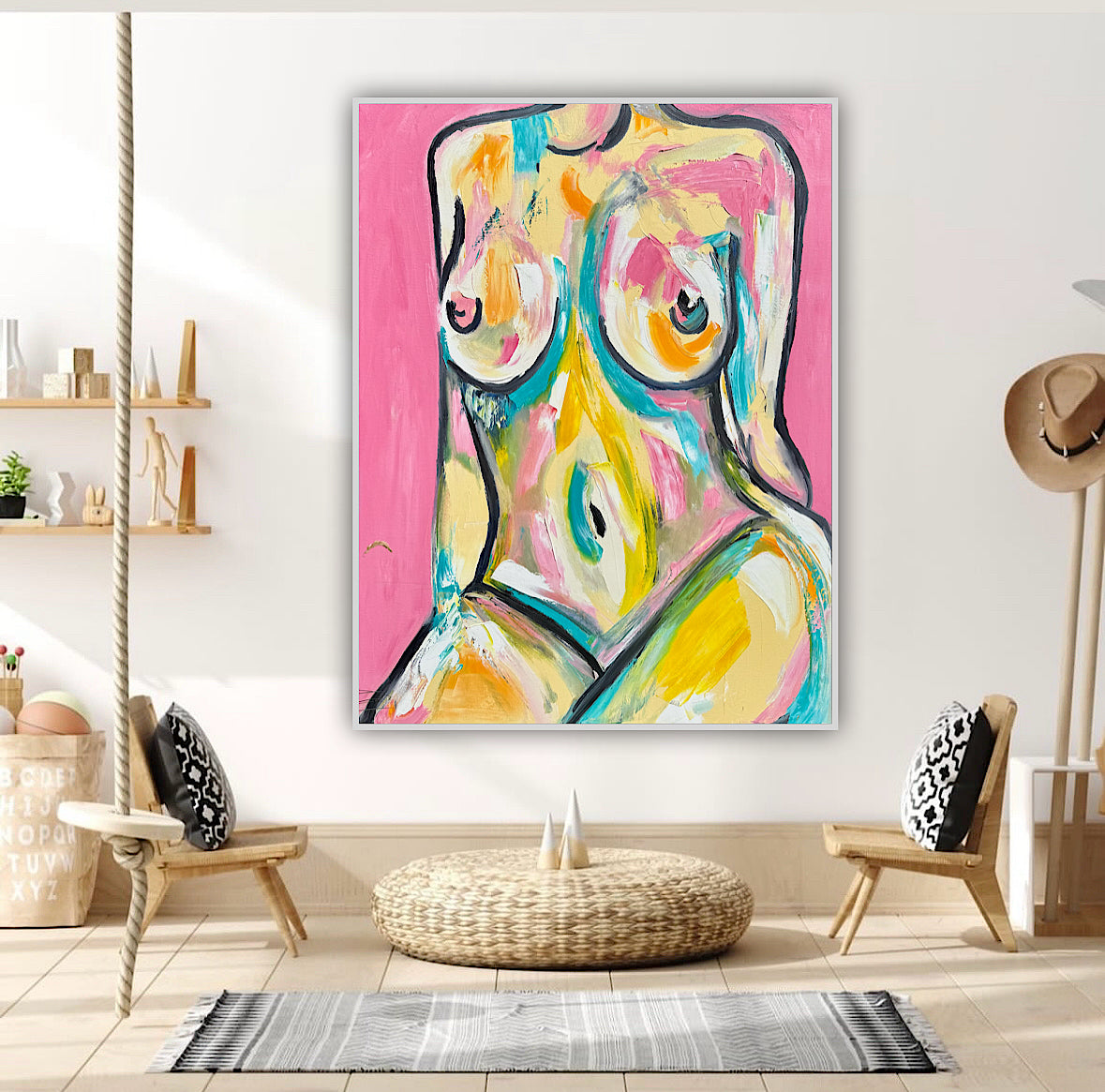 Large Abstract Original Oil Painting On 100x80cm canvas Colourful Nude