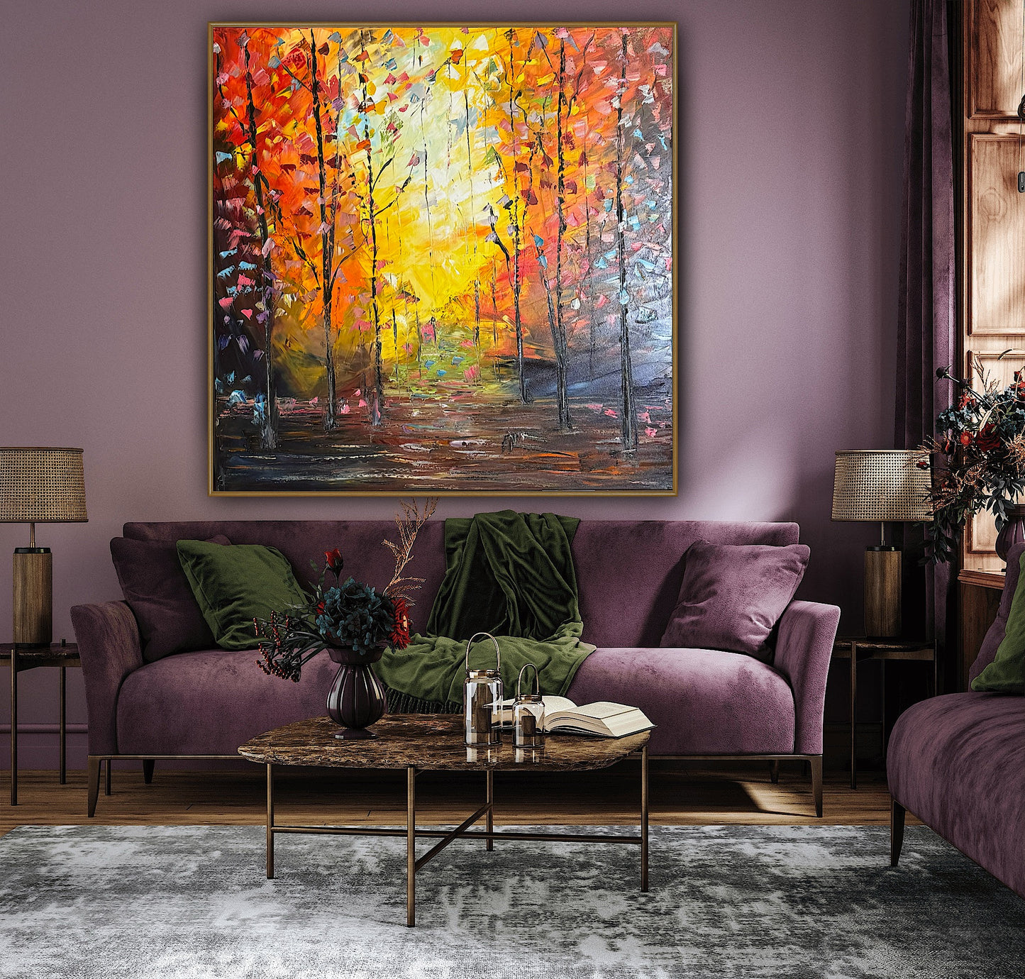 Oka Contemporary Abstract Original Oil Painting 100 x100cm Autumn Forest floral