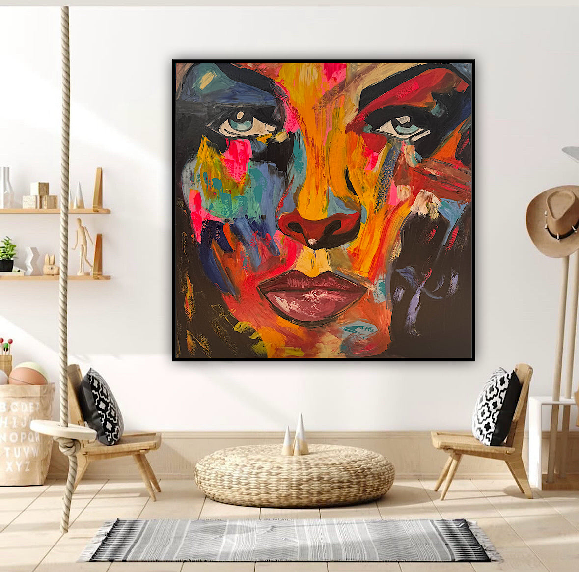 Contemporary Abstract Original Oil Painting 100x100cm canvas Cat Woman Beauty portrait