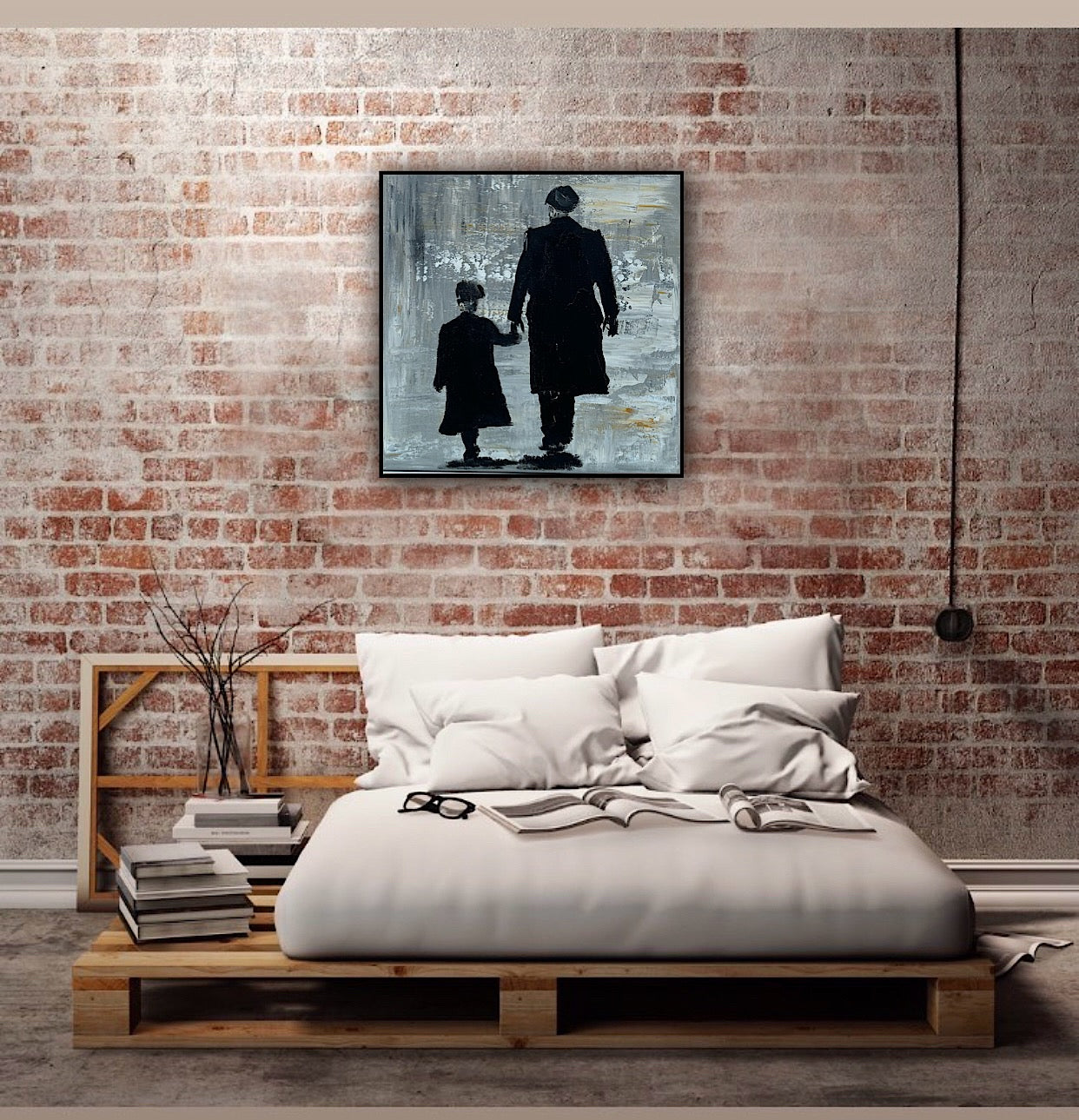 Figurative Modern Abstract contrmporary oil Painting On Canvas 40x40cm Tommy and Charlie Shelby