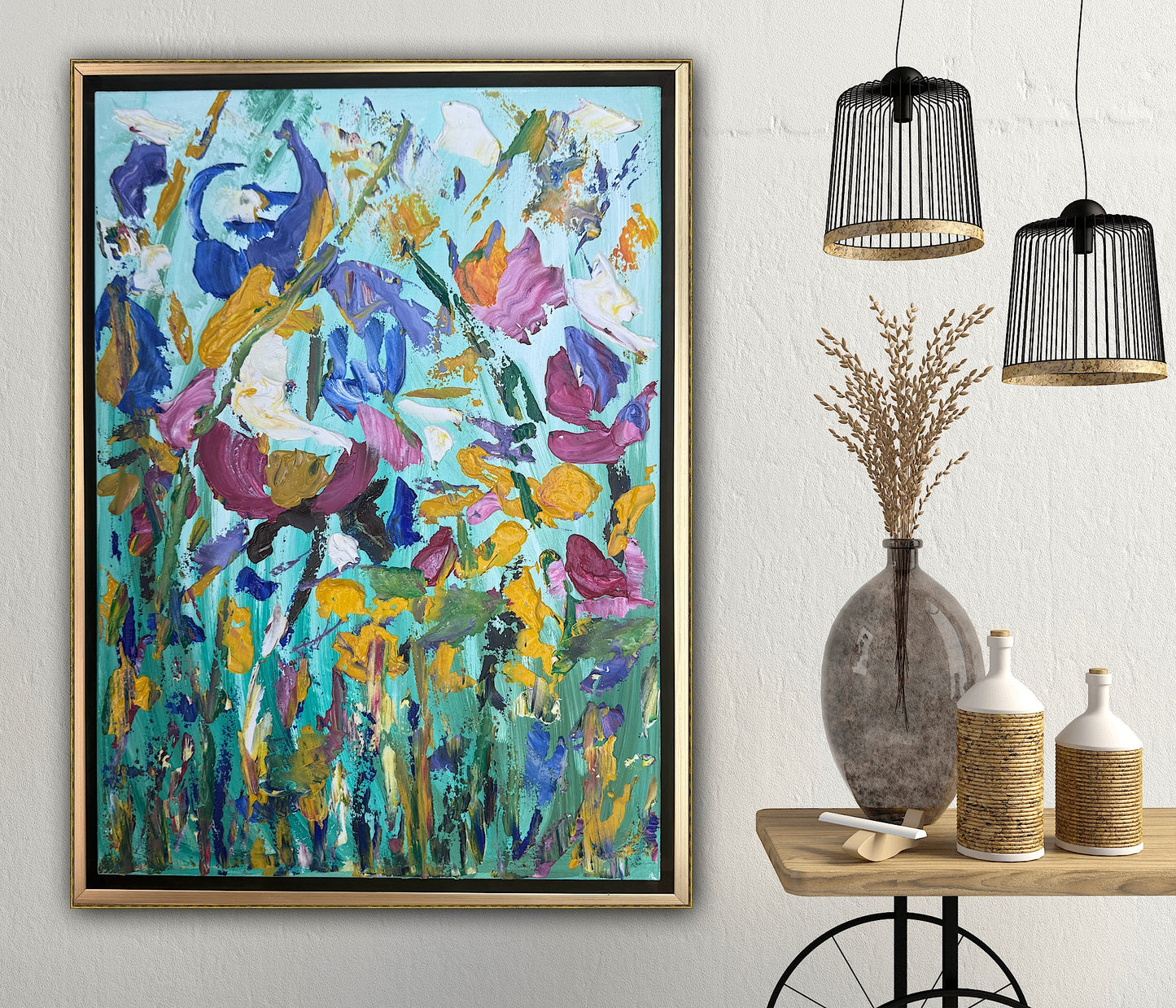 Framed in gold Textured Original Abstract Oil Painting On Canvas 50 x 40cm Eden Gardens