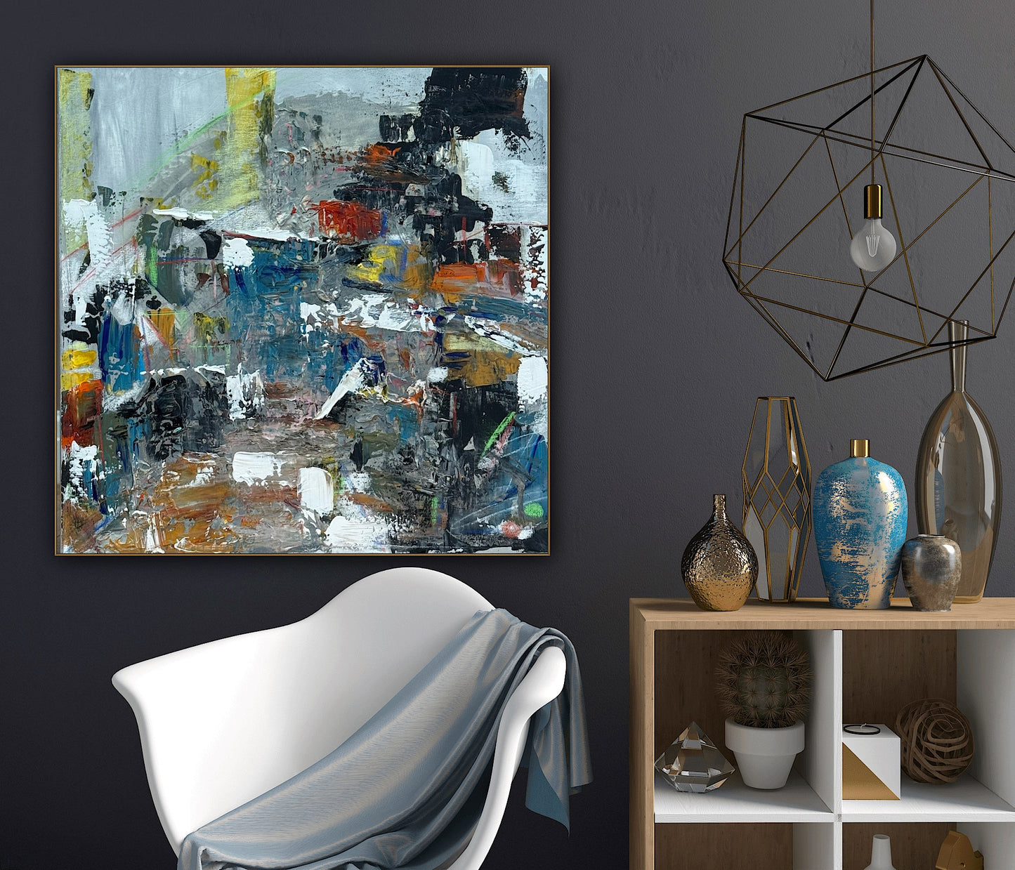 Contemporary Style Abstract Original Oil Painting on 60x60cm Canvas House on the Hill