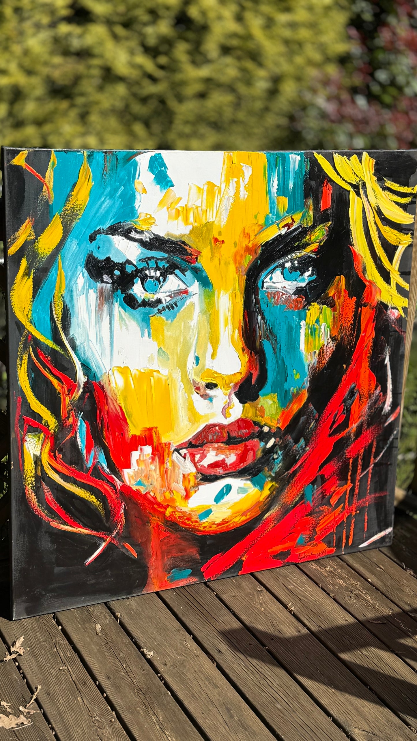 Richter Style Abstract Original Oil Painting On 100 x 100cm canvas Beauty Queen woman portrait