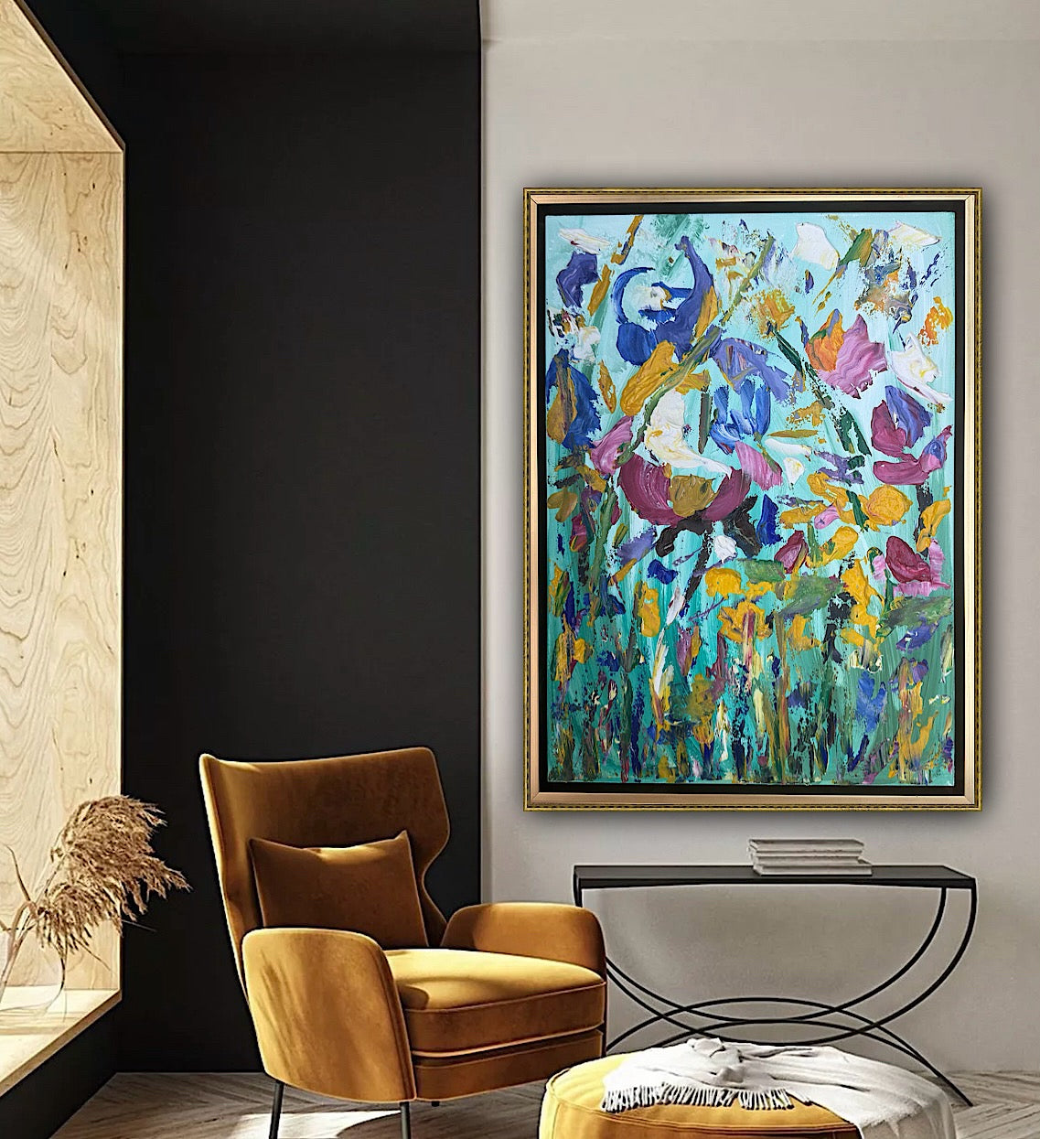 Framed in gold Textured Original Abstract Oil Painting On Canvas 50 x 40cm Eden Gardens