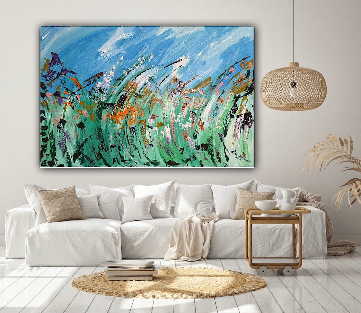 Original Abstract Oil Painting On Canvas 150cm x 100cm Meadow Field Oka floral