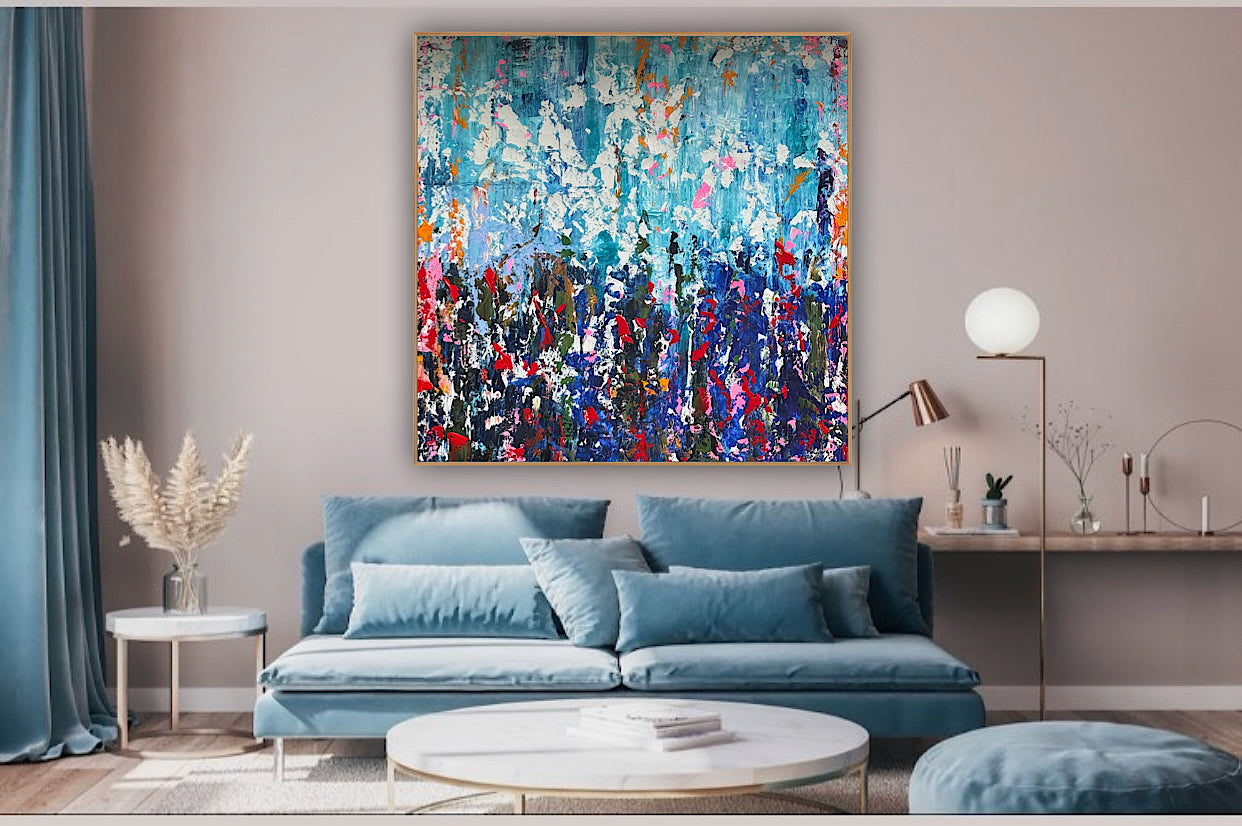Large Abstract Original Oil Painting On 100 x100cm canvas textured Oka Wild reflections