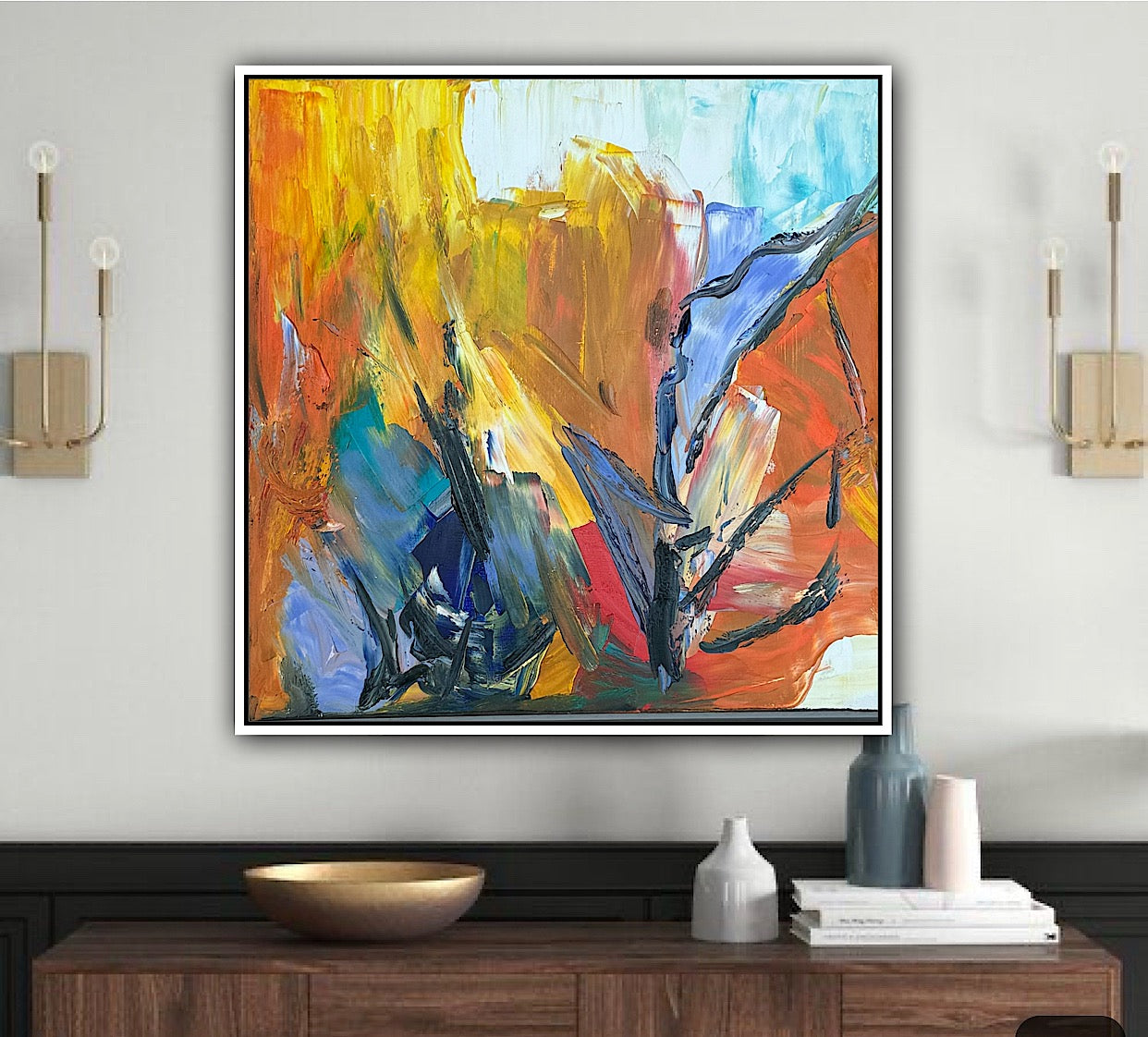 Framed Oka Contemporary Abstract Original Oil Painting serenade of seasons II floral