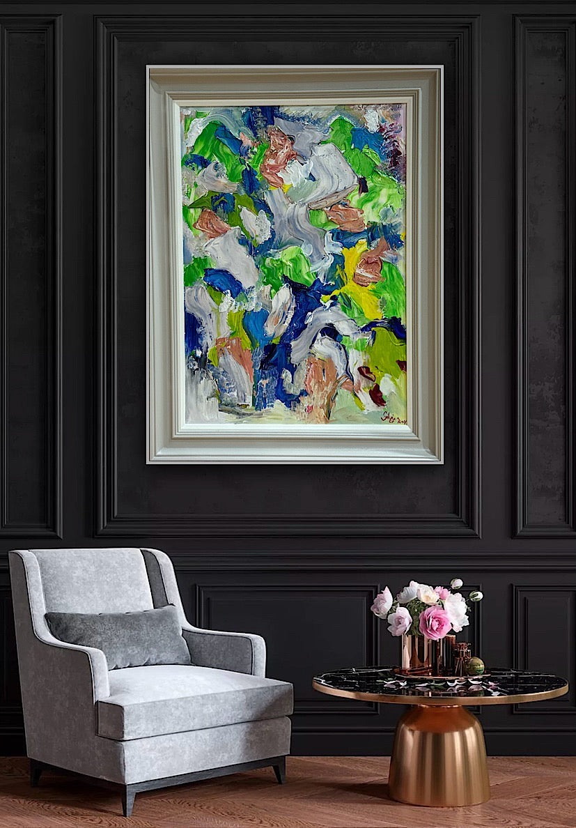 Framed Original Abstract contemporary Oil Painting On Canvas 52x70cm Floral Oka