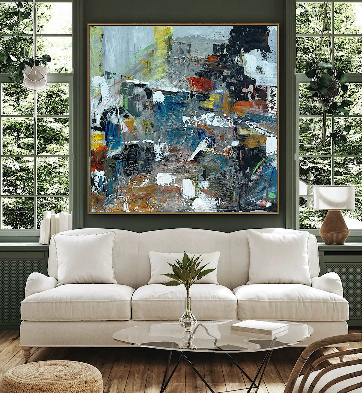 Contemporary Style Abstract Original Oil Painting on 60x60cm Canvas House on the Hill