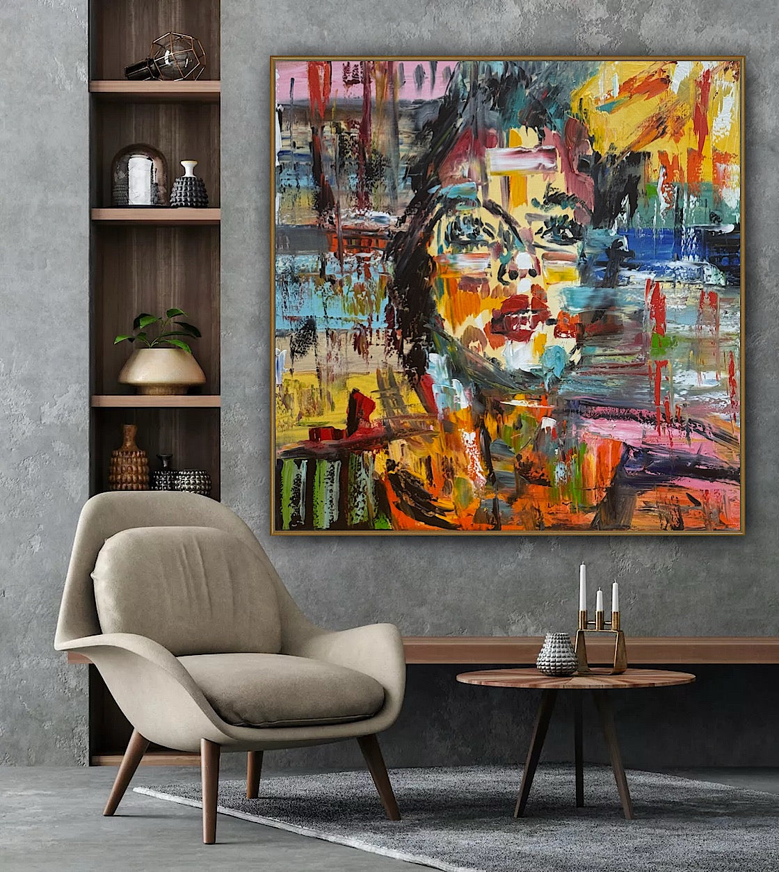 Contemporary Abstract Original Oil Painting On Canvas 80x80cm Graffiti Art Woman’s portrait