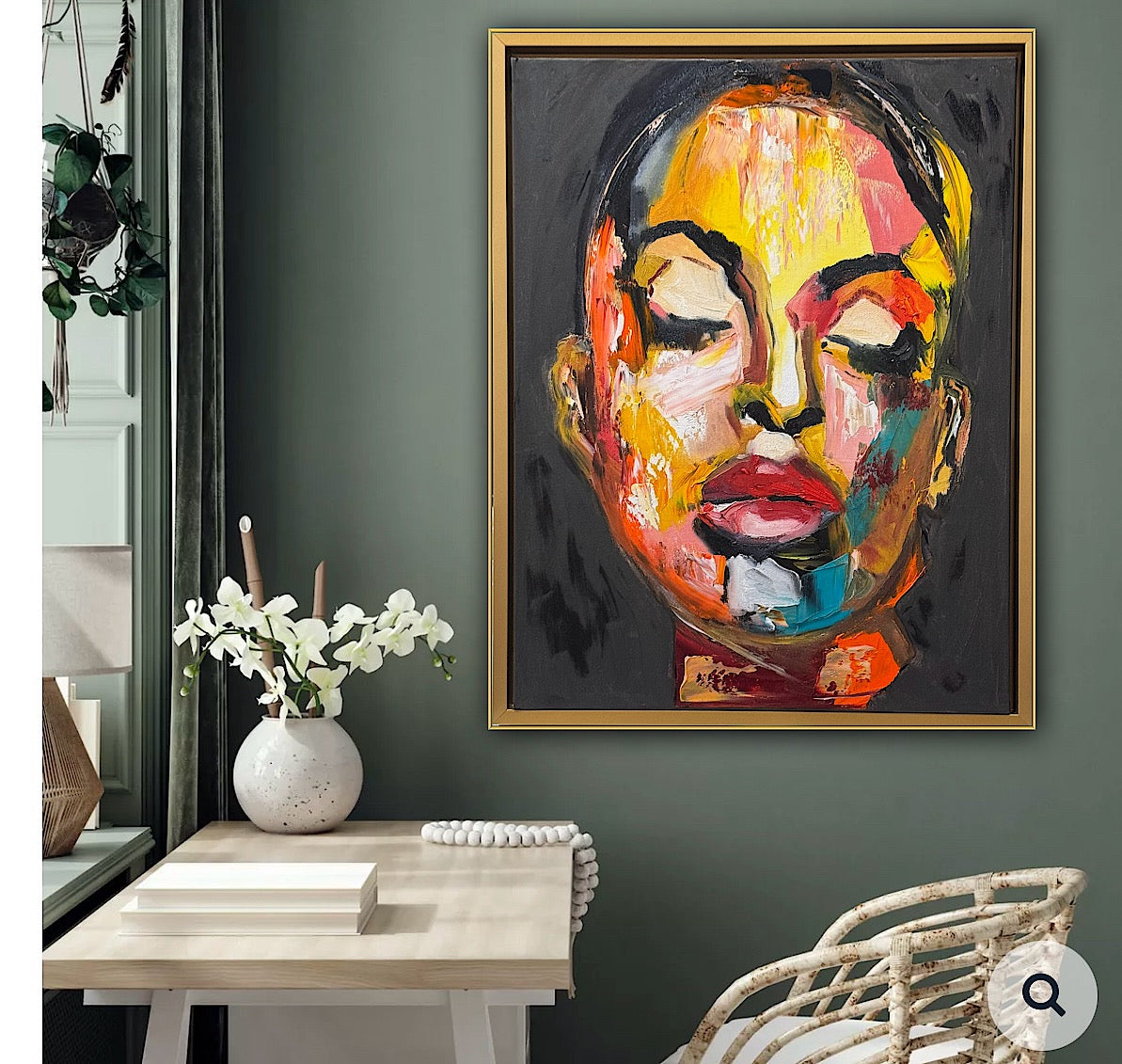 Framed in gold bronze Original Abstract Oil Painting On Canvas 57 x45cm The Beauty Queen’ Girl Oka portrait