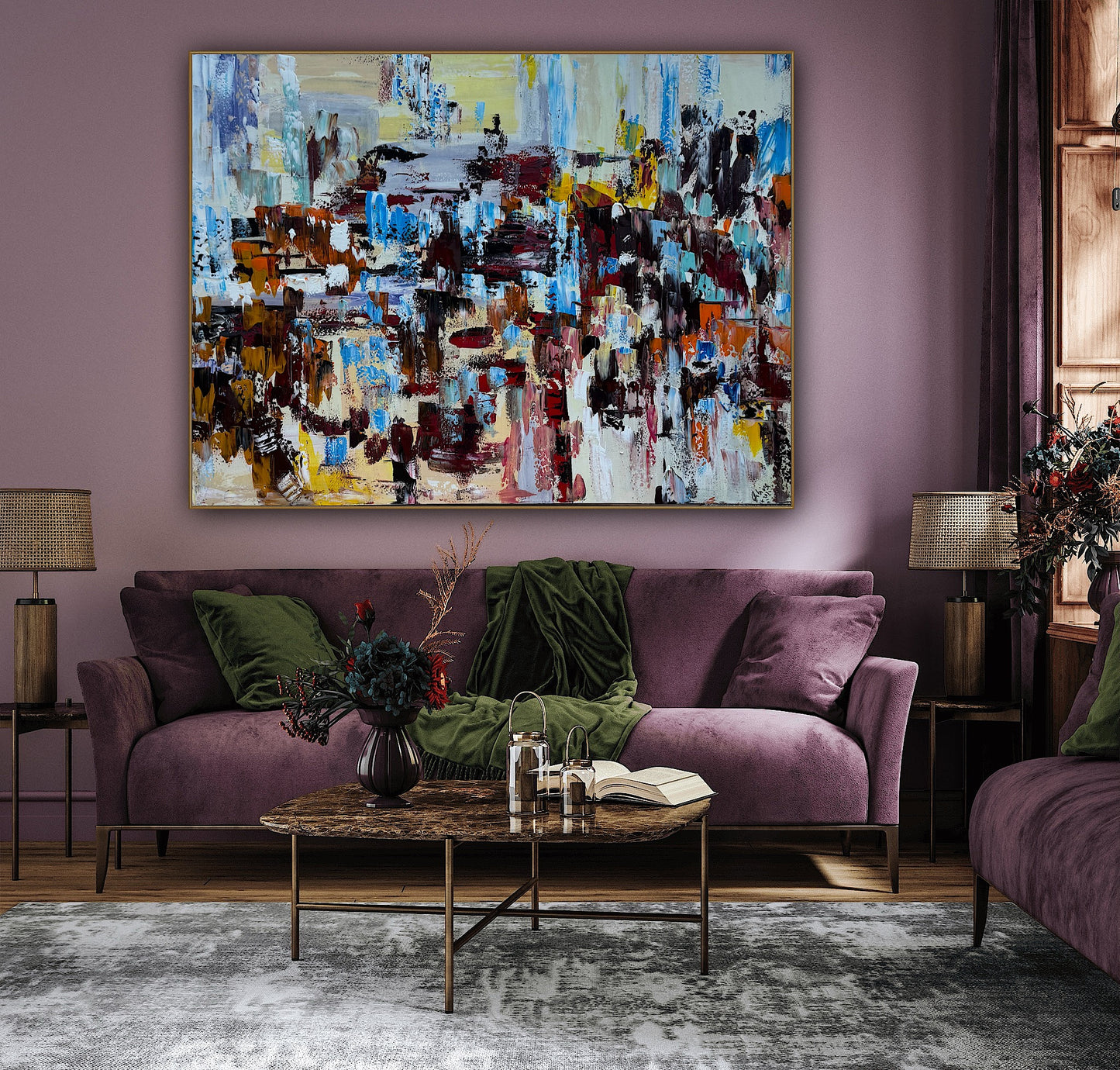 Framed Richter Original modern Abstract Oil Painting in 120x90cmCanvas Cityscape Love