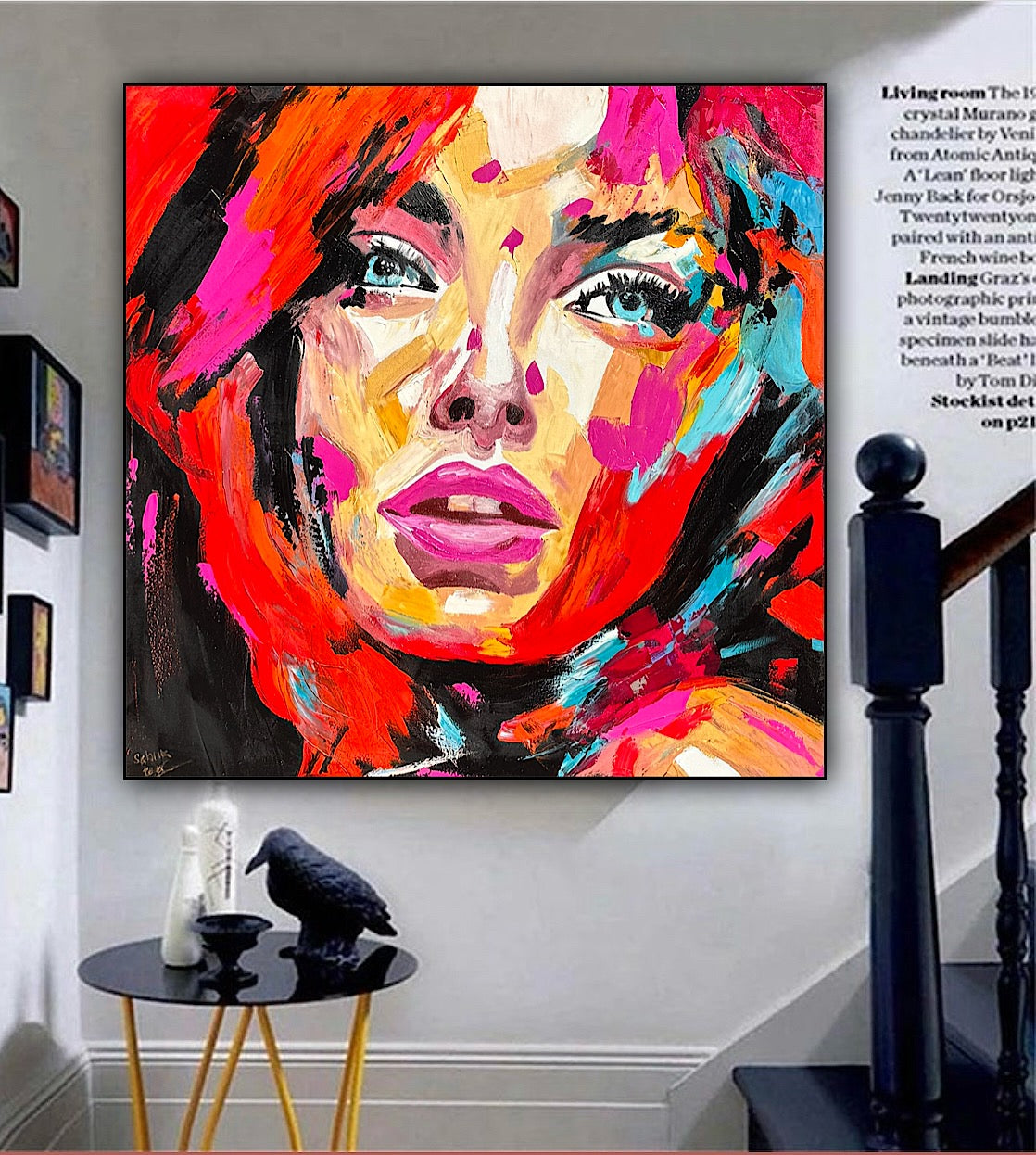 Richter Style Abstract Original Oil Painting On 100 x 100cm canvas Red head woman portrait