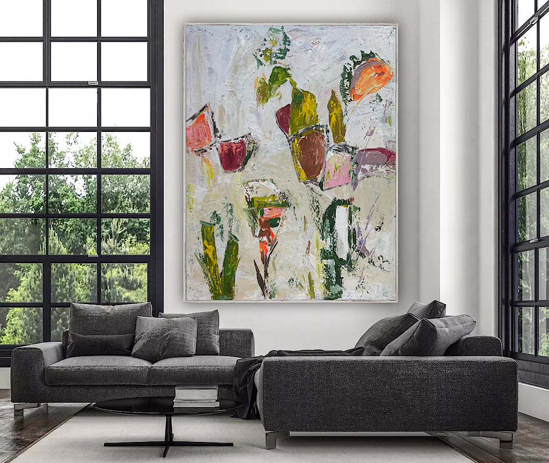 Oka Style Abstract contemporary Oil Painting On Canvas 80 x 100cm Orcia flowers