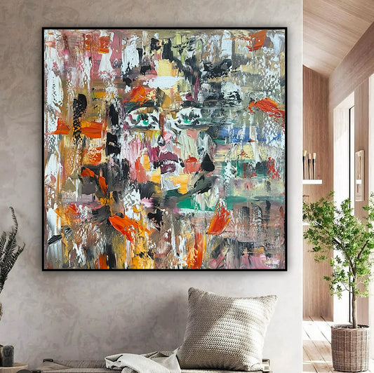 Oka Contemporary Abstract Original Oil Painting On Canvas 80x80cm Woman’s Dreams textured framed in oak