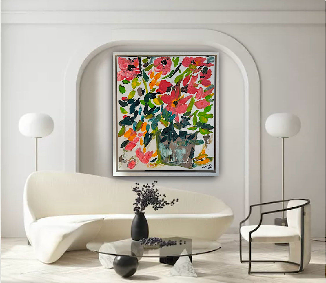 Framed Original Abstract contemporary Oil Painting On Canvas 45x40cm Floral dream textured Oka