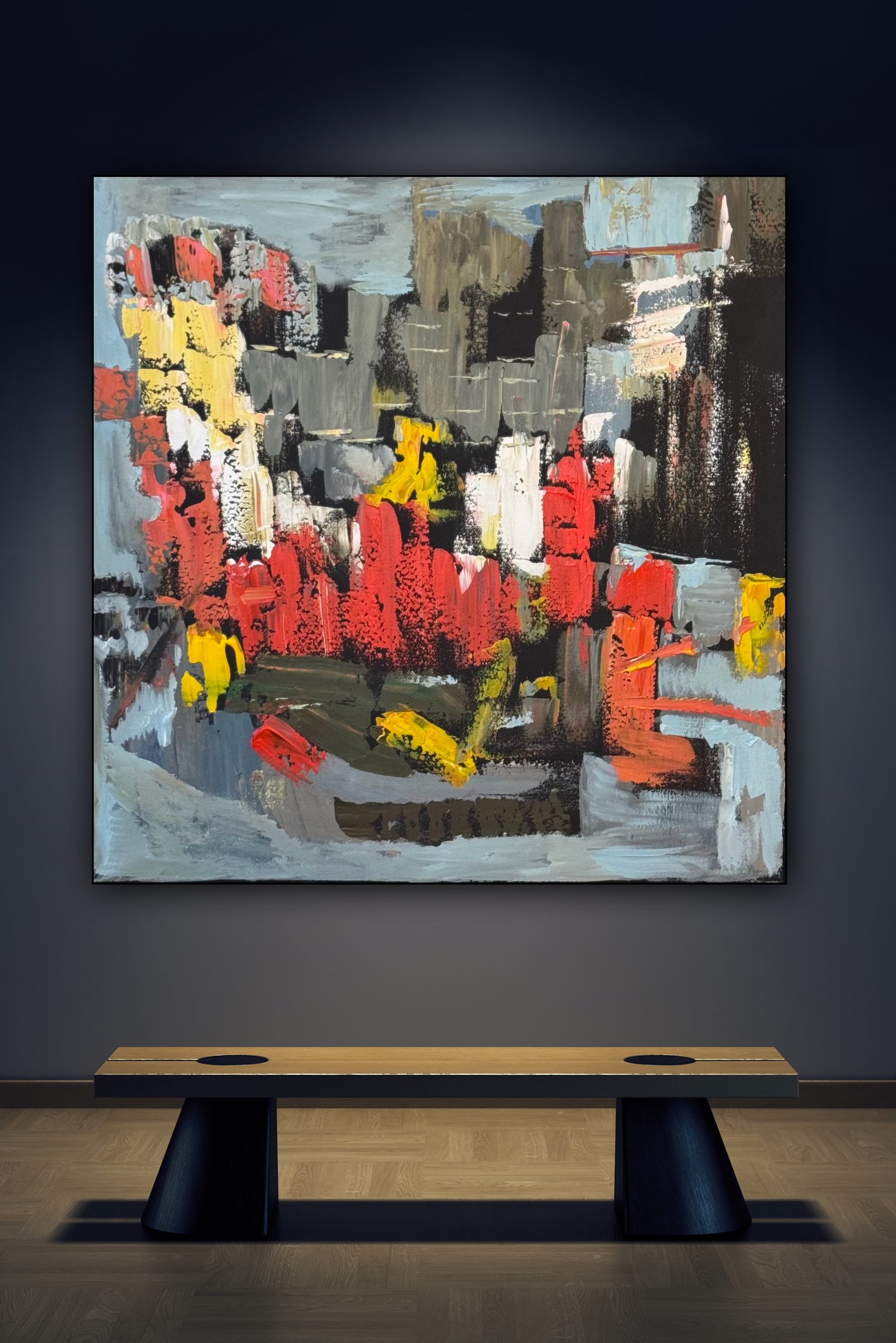 Framed in black Oka Contemporary Abstract Original Oil Painting on 70 x 70cm canvas Rome cityscape