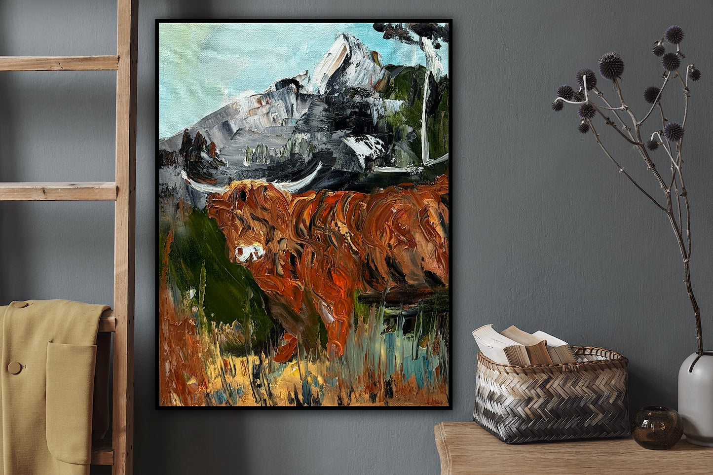 Abstract Original Oil Painting On 30 x 40cm Canvas Aboriginal highland cow ‘Bertie’ animal