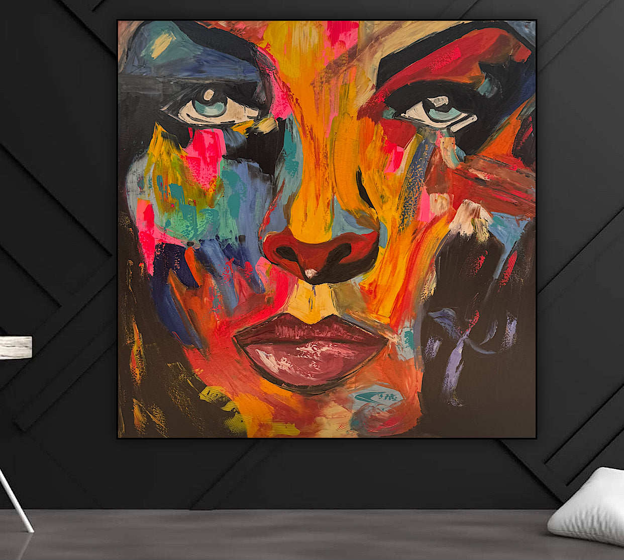 Contemporary Abstract Original Oil Painting 100x100cm canvas Cat Woman Beauty portrait