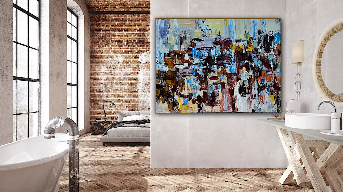 Framed Richter Original modern Abstract Oil Painting in 120x90cmCanvas Cityscape Love