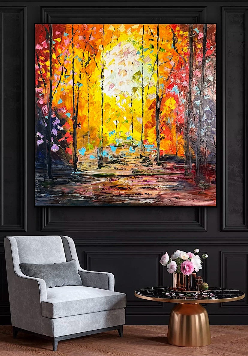 Richter Original Abstract Oil Painting 100x100cm On 1.6cm Canvas Autumn Forest