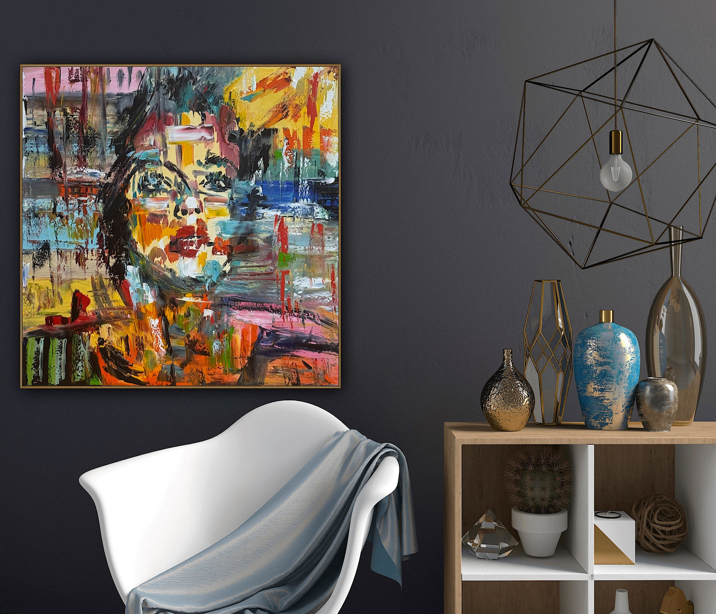 Contemporary Abstract Original Oil Painting On Canvas 80x80cm Graffiti Art Woman’s portrait
