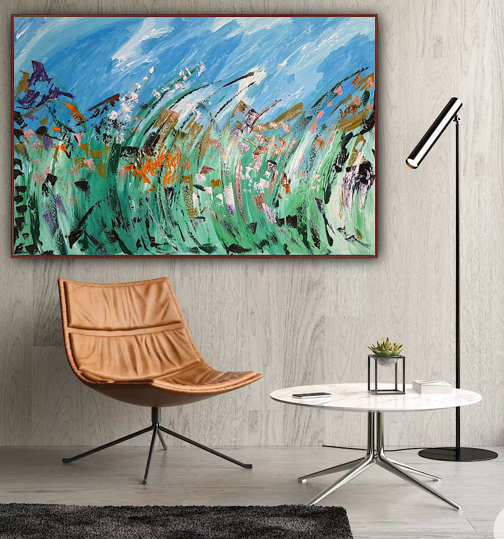 Original Abstract Oil Painting On Canvas 150cm x 100cm Meadow Field Oka floral