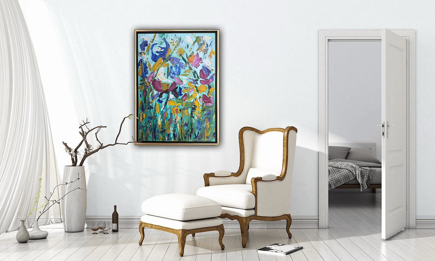 Framed in gold Textured Original Abstract Oil Painting On Canvas 50 x 40cm Eden Gardens
