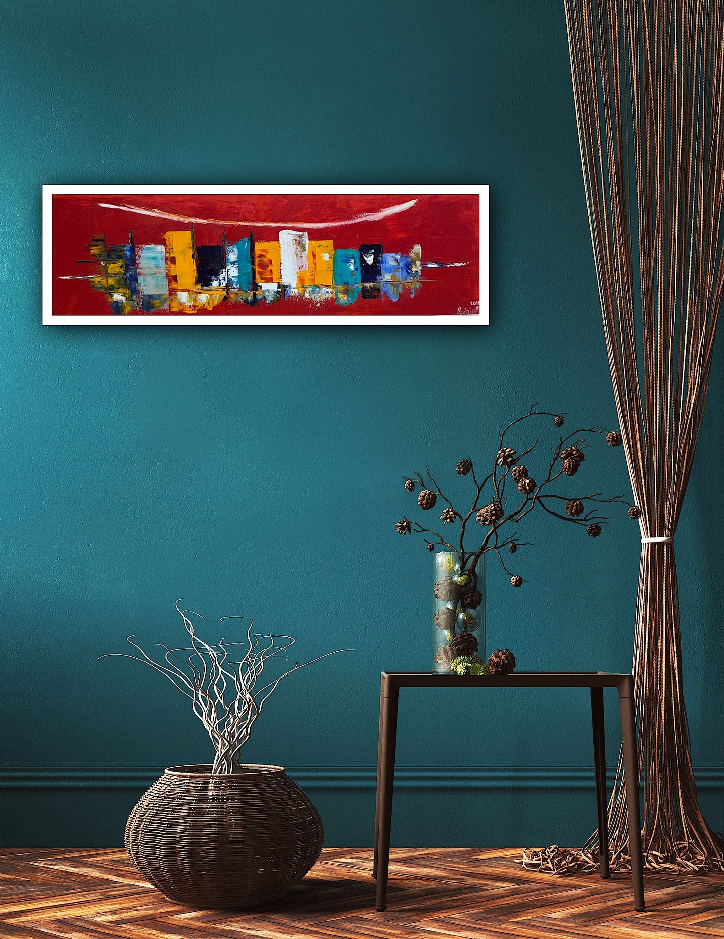 Richter Original Abstract Oil Painting On Canvas 30 x 90cm Cityscape escape New York
